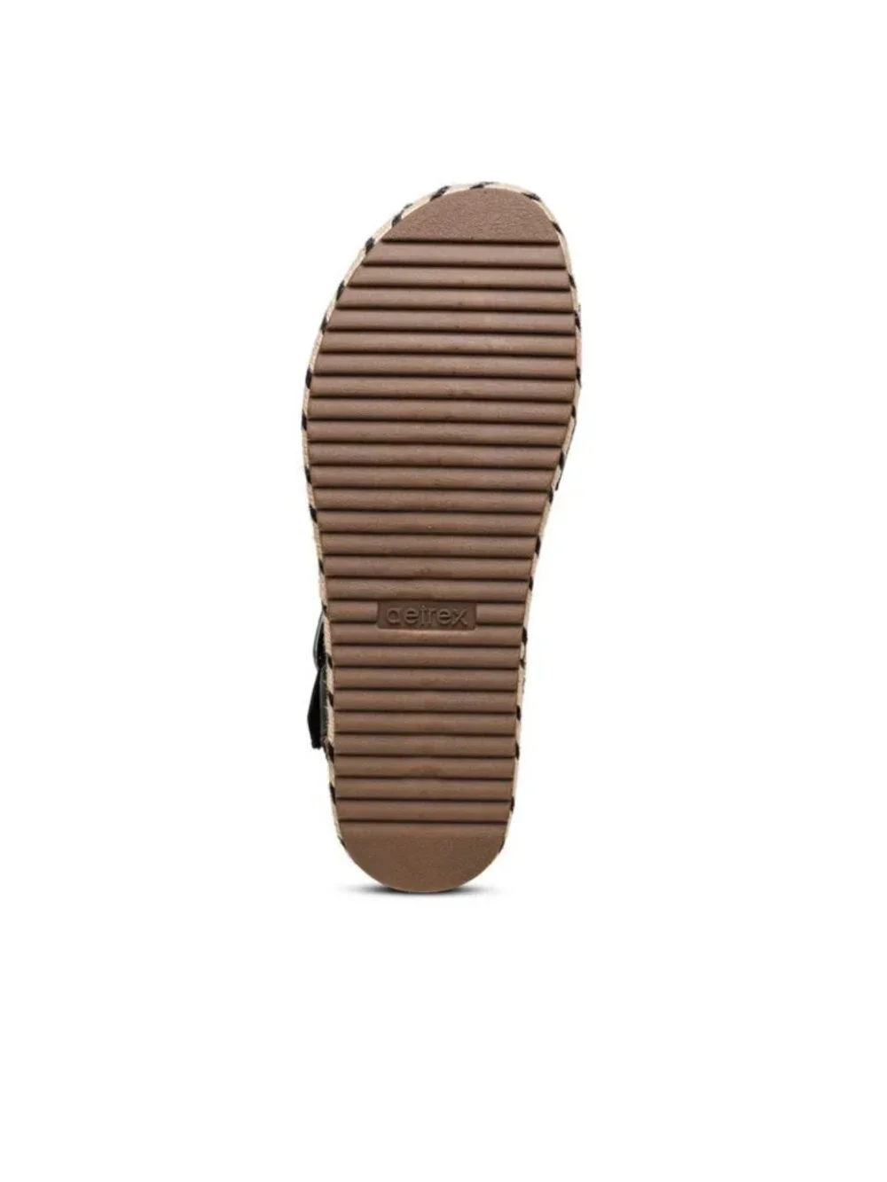 Aetrex Paula Espadrille Platform Sandals Size 7 Black Leather NWOB